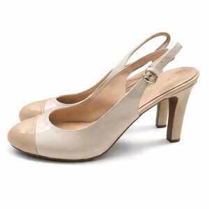 Franco Sarto White Beige Patent Leather Slingback Heels Size 8.5 New